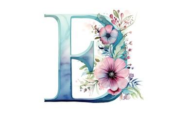 Watercolor letter adorned with vibrant flowers and delicate leaves, creating a whimsical and artistic composition. Ganaretive AI