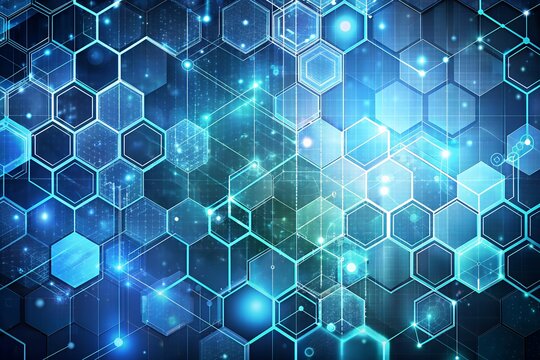 Digital technology background. Abstract hexagons background with lines and dots. Design for science, medicine or technology