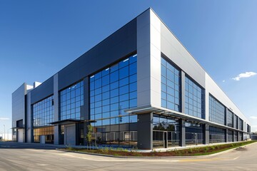 Fototapeta premium Modern Industrial Building with Glass Facade