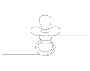 Continuous one line drawing of baby pacifier. One line drawing illustration of baby pacifier. Baby care product concept continuous line art. Editable outline.