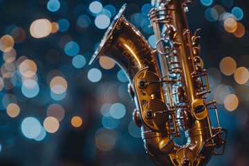 Fototapeta premium Shiny Saxophone with Bokeh Background