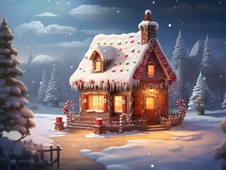 Christmas house in the snow