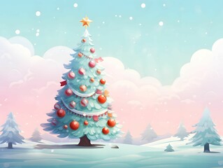Christmas tree on snow background