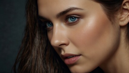 Obraz premium Close-up Portrait of Woman with Blue Eyes