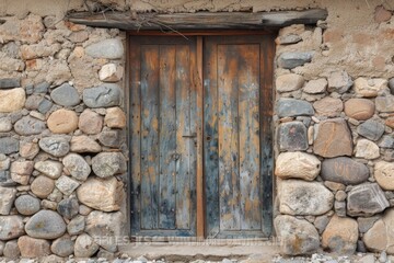Vintage Wooden Door in Stone Wall