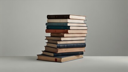 stack of book, a clean solid light background.