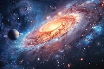 Obraz premium Galaxy and Planet in Deep Space