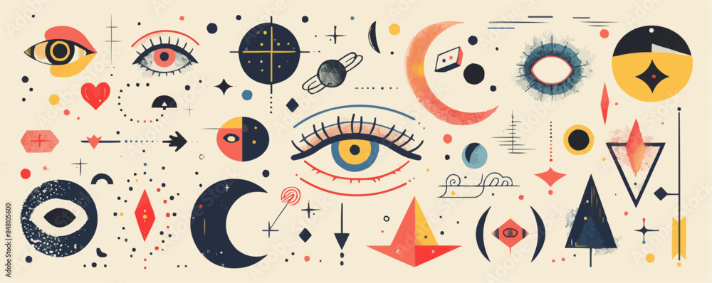 Poster retro geometric doodle shapes mega set in flat graphic design. collection elements with abstract dif