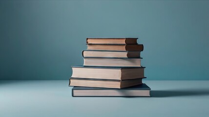 stack of book, a clean solid light background.