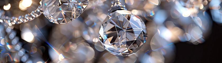 Sparkling Crystal Chandelier: Close-Up of Shimmering and Textured Crystal Chandelier in Interior Decor.