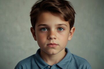 Portrait of a young boy with blue eyes and brown hair