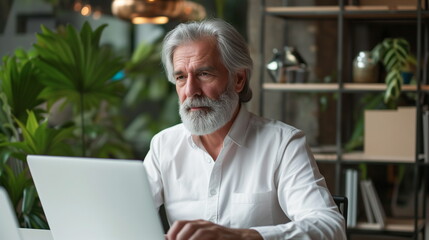 senior person working on laptop