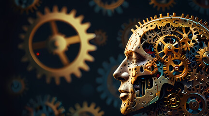 Background With a Pattern Theme of a Collection of Gears and Brains