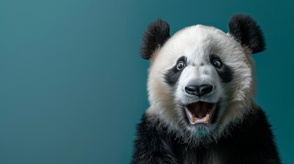 Fototapeta premium Portrait of a surprised panda over plain background