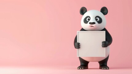 Naklejka premium A cartoon panda holding a placard over plain background.