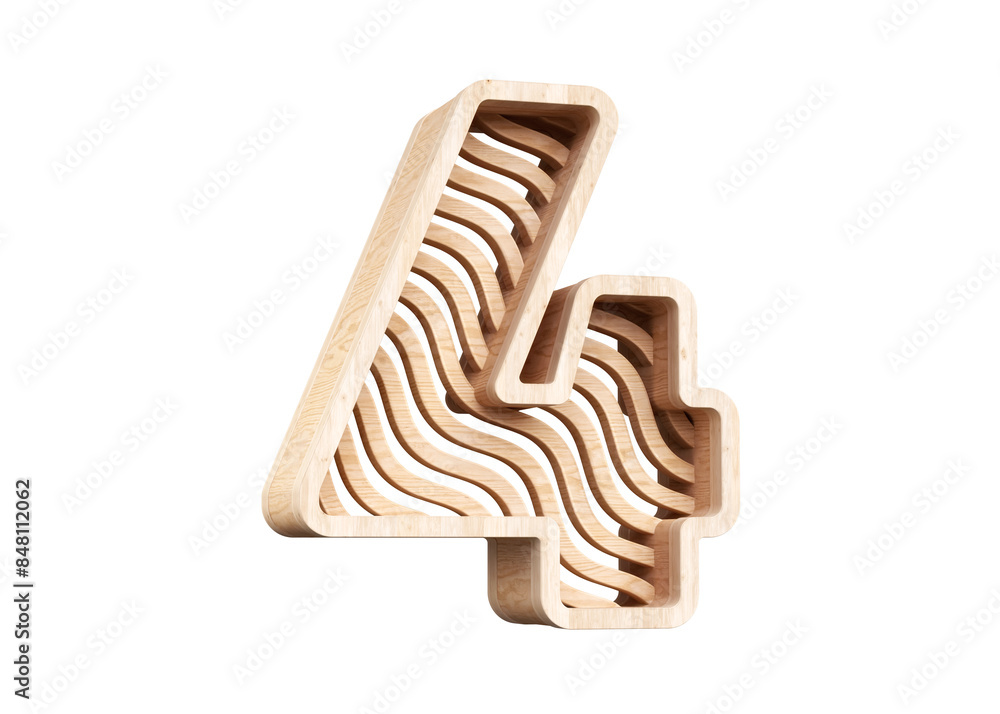Poster high-resolution and realistic wood typography. number 4 with a pattern of wavy lines. great for head