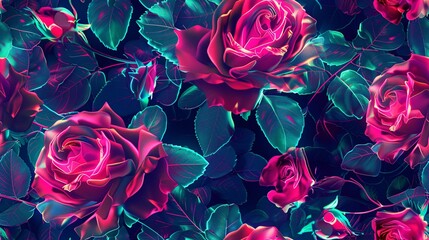 A dynamic and glowing pattern with neon roses bursting with energy, perfect for a dynamic and futuristic aesthetic.