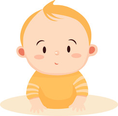 Cute little baby kid showing surprised face illustration. Vector is in flat style. An active child aged 6 months to one year is sitting. The first year of a child's life. Healthy children's game. 
