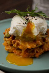 Sweet potato waffles with avocado and poached egg