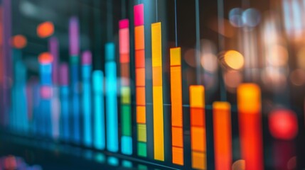 Obraz premium A bar chart displaying quarterly revenue growth for a successful business, with colorful bars rising high.