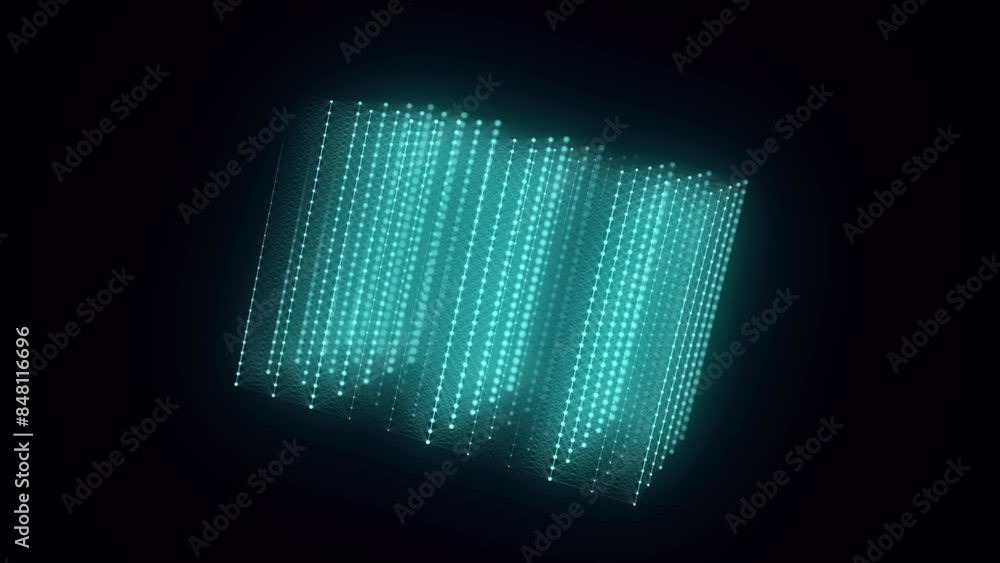 Aufkleber Abstract blue cube with connecting dots and lines. Big data visualization. Blockchain technology concept. Wireframe network connection structure. 3d rendering.