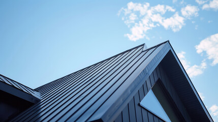 Close-Up of House Roof with Black Metal Covering