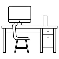 Stylish Home Office Interior Continuous Line Drawing illustration art.