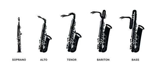 wind instrument logo illustration, saxophone silhouette suitable for music stores and communities	