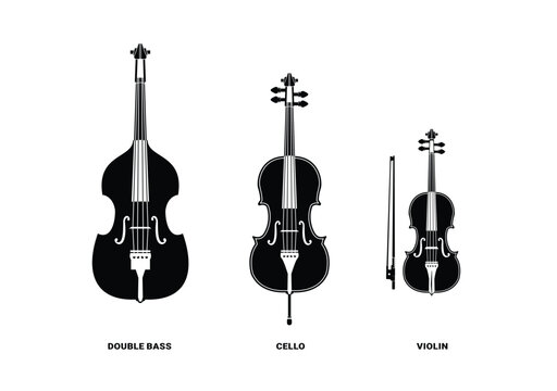 stringed instrument logo illustration, biola, cello, double bass silhouette suitable for music stores and communities	