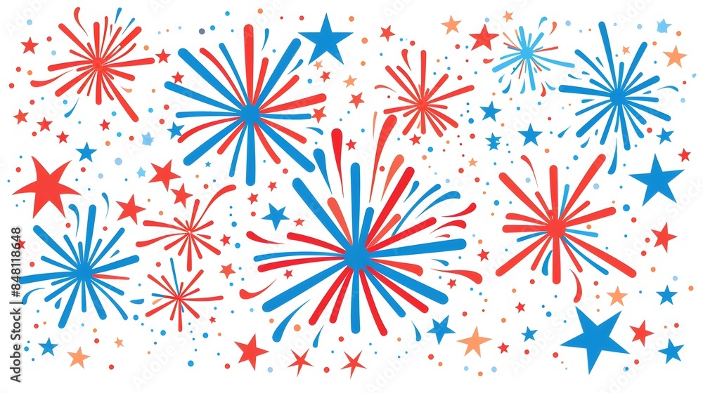 Poster vibrant independence day with fireworks and flag elements on modern design background