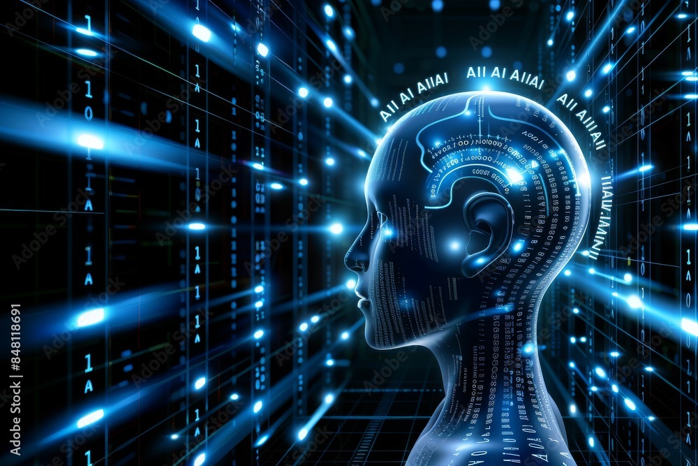 Aufkleber digital human head with ai neural network visualization in a high tech interface