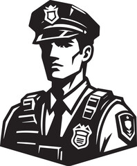Police Officer Vector Illustration Silhouette. Customs officer enforcement in uniform
