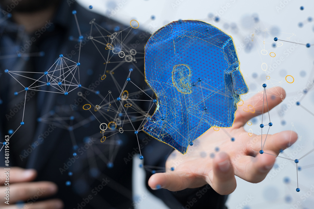 Poster human head and brain.deep learning , machine learning and artificial intelligence , ai technology,