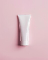 A pink plastic cosmetic tube, likely for beauty creams or lotions, sits alone on a clean background