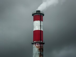 Nuclear powerplant smokestack, red and white reflex stripe, generated with AI
