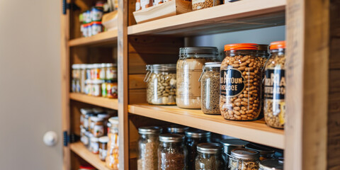 Organized pantry with jars and baskets
