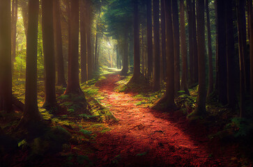 Fototapeta premium 木, 森, 山, 道, 山道, 林, 植物, 草, 光, 曇り, かすみ, tree, forest, mountain, path, mountain road, plant, grass, light, cloudy, haze