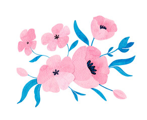 Watercolor illustration of a pink floral design element.