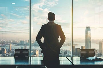 businessman success with his office background as concept