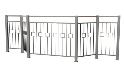 Fototapeta premium Elevate your modern space with this 3D render of a sleek stainless steel balustrade featuring a geometric square pattern (transparent background).