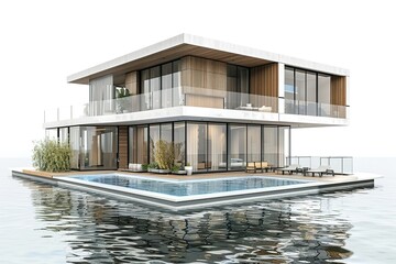 Fototapeta premium contemporary house with swimming pool isolated on background.3d rendering