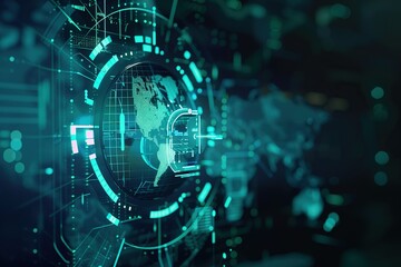 Cyber security hi tech, mechanical technology concept , Shield With Keyhole icon with world map background , personal data , elegant design. stock design