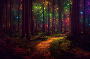 Obraz premium 木, 森, 山, 道, 山道, 林, 植物, 草, 夜道, 夜, 光, tree, forest, mountain, path, mountain road, forest, plant, grass, night road, night, light