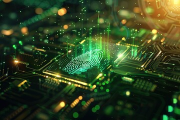 elegant modern conceptual security system concept with fingerprint on hi tech, mechanical technology background. stock design