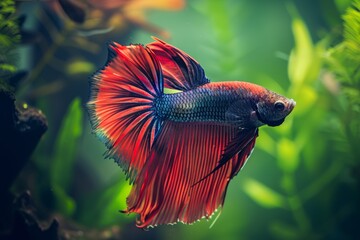Betta fish with vibrant colors in a freshwater aquarium