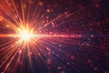 Futuristic lens flare. Light explosion star with glowing particles and lines. Beautiful modern conceptual rays background