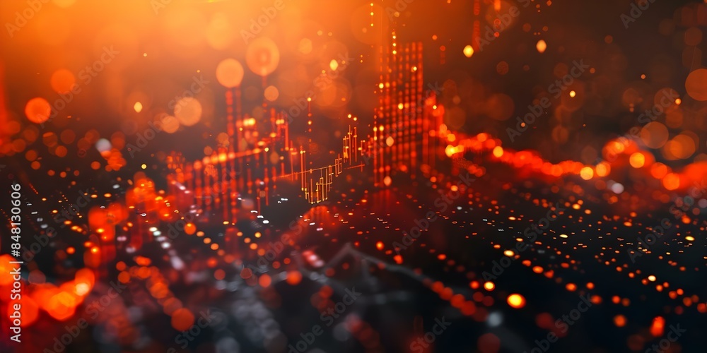 Poster colorful stock chart displaying live metrics in orange and black palette. concept colorful data visu