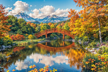 bridge over the river in autumn : AI Generative, not upscale