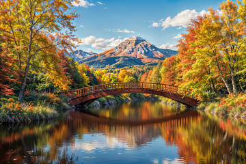 bridge over the river in autumn : AI Generative, not upscale
