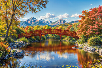 bridge over the river in autumn : AI Generative, not upscale